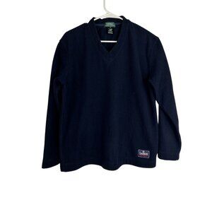 Lauren Ralph Lauren Mens Navy Blue Ribbed V-Neck Long Sleeve Sweater Medium VTG